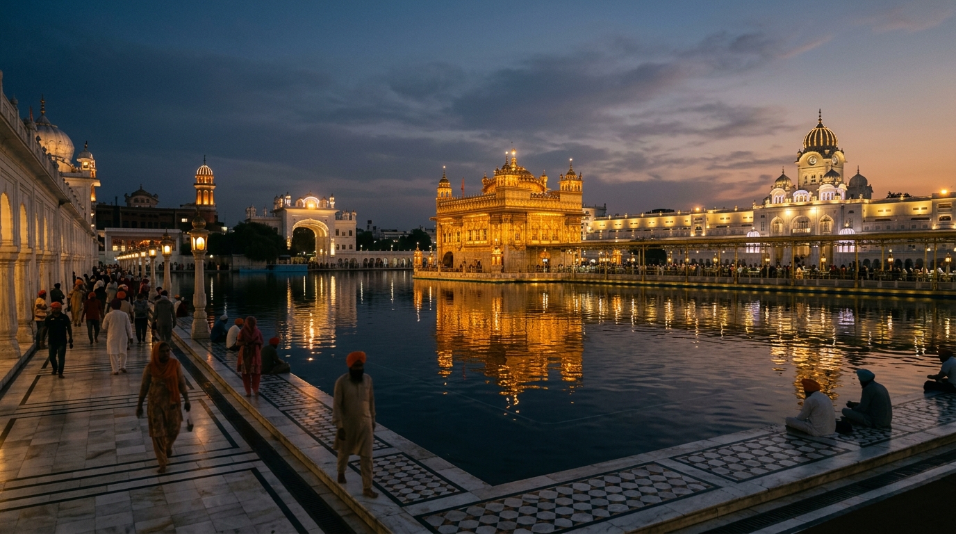 The Golden Temple in Amritsar at dusk
